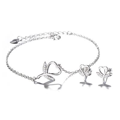 China Cute Love Flower Bracelets And Earrings Jewelry Set 925 Sterling Silver Plant Design Jewelry Set For Women for sale