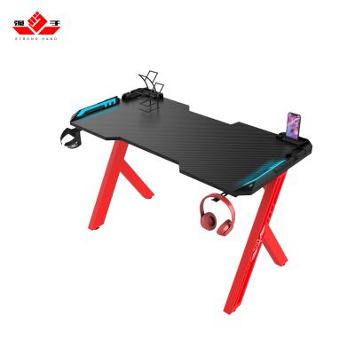 China Other Custom Gaming Desk With Led Lights R Shaped Red Gamer Desk Internet Cafe Computer Desks for sale