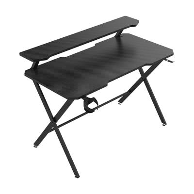 China Extendable Carbon Fiber Computer Game Table with Stand E-sports Gamer Desk Black Gaming Desk with Shelf for sale