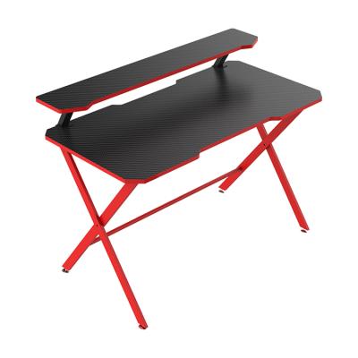 China Extendable Carbon Fiber Computer Gaming Table with Monitor Stand Red PC E-sports Gamer Desk Gaming Desk with Shelf for sale