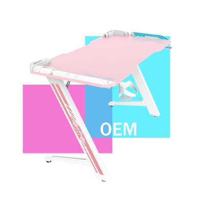 China MDF Extendable Computer Table RGB Gamer Desk Manufacturer 39 Inch White Pink Esport Gaming Desk for sale