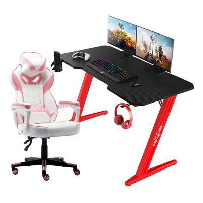 China Home Expandable Black Computer Desk Carbon Fiber Z Shaped Led Light E-sports Racing Gaming Desk for sale