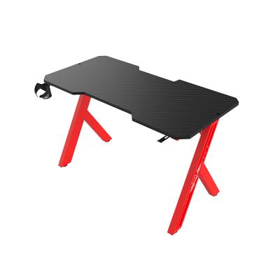 China Red R Shaped Extendable E-sports Gamer Desk With Led Computer Game Table RGB PC Gaming Desk for sale