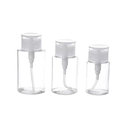 China 100ml 150ml 200ml 300ml Cosmetic Makeup Remover Empty Transparent Round Plastic Water Bottle With Pump for sale