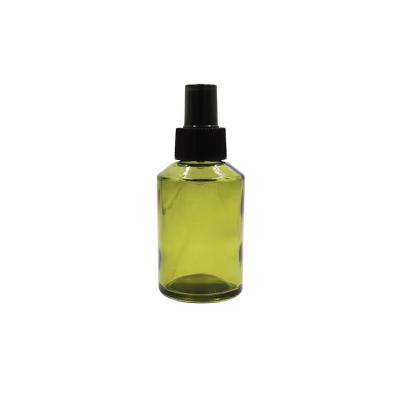 China High Quality 30ml Cosmetic 1 Ounce Frosted Green Oblique Shoulder Glass Dropper Bottle With Pump For Essential Oil for sale