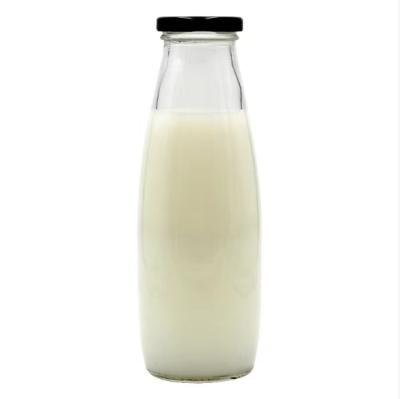 China Wholesale Empty Food Round 250ml 500ml Glass Bottle With Lid For Milk/Juice/Tea/Drink for sale