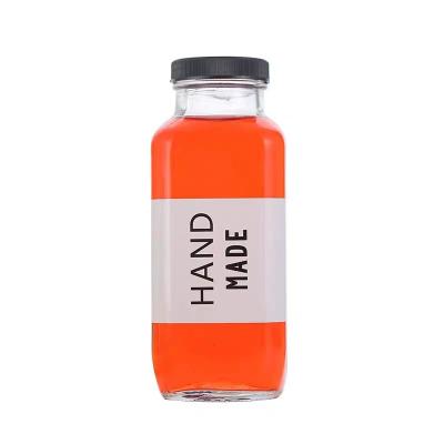 China France Clear Glass Fruit Square Juice Bottle Drink 350 Ml 500 Ml With Aluminum Screw Cap for sale