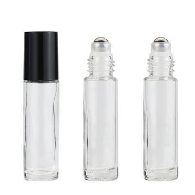 China Factory Wholesale 10ml Cosmetic Empty Frosted Clear Round Glass Roll On Bottle With Rollover Cap For Essential Oil for sale