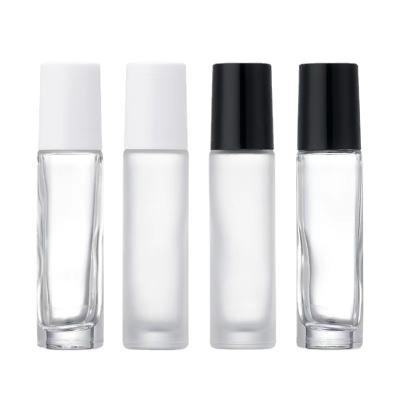 China Cosmetic Free Samples Empty Clear 10ml Round Frosted Glass Roller Bottle With Plastic Ball Cap For Perfume for sale