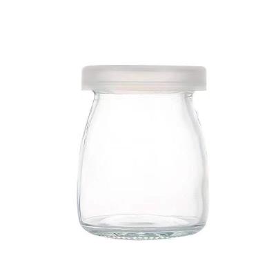 China Wholesale custom food 100ml disposable 200ml pudding glass jars with plastic lid for milk and yogurt for sale