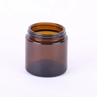 China Home Decoration Free Sample Custom Empty Label 100ml 250ml 500ml Round Shaped Amber Glass Jars For Making Candles for sale