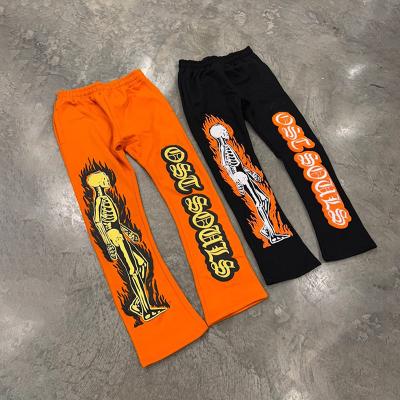 China Anti-wrinkle OEM Wholesale Custom Colorblock Wide Leg Sweatpants 100% Cotton Baggy Casual Flare Sweat Pants Men for sale