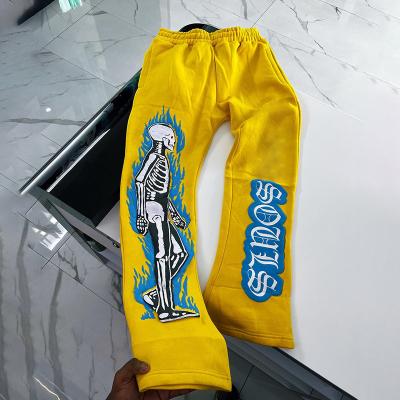 China Anti-wrinkle Custom Logo 3d Puff Print Loose Sweatpants Jogger Casual Fleece Men Flare Stacked Sweat Pants for sale