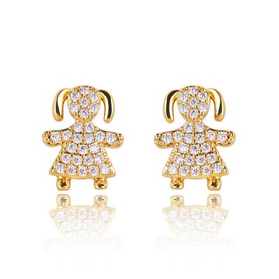 China 2021 Simple Brass 18K Gold Plated Cute Girl Stud Earring Women CZ Diamond Designer Stud Earring for sale