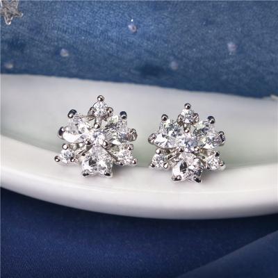 China 2021 Wedding Bridal Crystal Flower Earring Stud For Zircon Stud Earring 3A Elegant Fashion CZ Women for sale