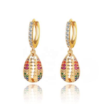 China New Design Cute Ocean Shell Hoop Earring 18K Gold Plated CZ Zircon Circle Earrings Jewelry for sale