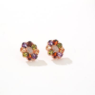 China 2019 Wholesale Fancy CLASSIQUE Rainbow Flower Stud Earring With Colorful Zircon Stones for sale