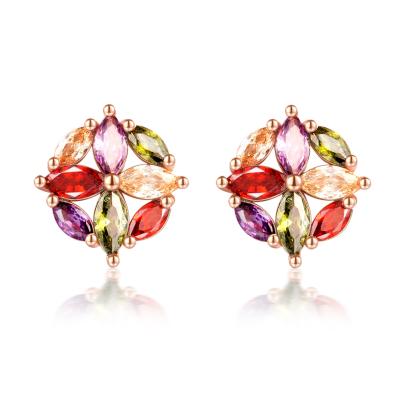 China New Arrival TRENDY Dubai Gold Earring Around Colorful Flower Earring Stud With 18k Gold Plated for sale