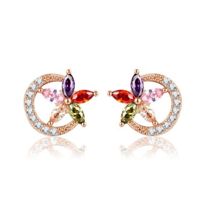 China Trendy flower and moon earring stud rose gold plating crescent earring fashion trend jewelry for sale