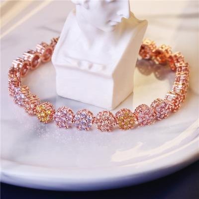 China Trendy Wholesale Jewelry Fashion Rose Gold Plated Bangle Flower Zirconia Woman Bracelet For Girls for sale