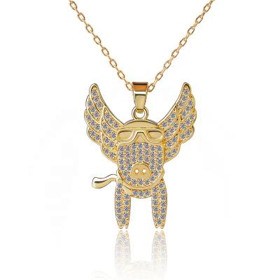 China 2020 FASHIONABLE Custom Gold Plated Pig Zircon Flying Pendant Necklace 18k Necklace For Women for sale