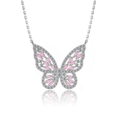 China TRENDY Plated Women Chain Necklace Rose Zircon White Gold Butterfly Necklace Pendant Jewelry for sale