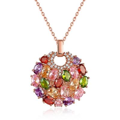 China BOHEMIA Big Sunflower Rainbow Zircon Necklace Rose Gold Plated Jewelry Pendant Necklace For Women for sale