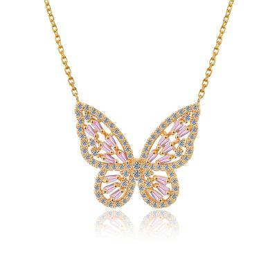 China Fashion Butterfly Necklace Custom Made 18k Gold Plated Chain 18k Pink Zircon Pendant Necklace Women for sale