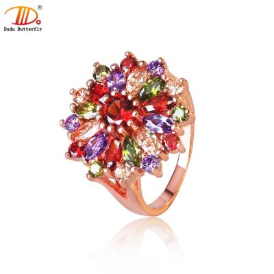 China Vintage Big Flower Mona Lisa Ring Rainbow Zircon Rose Gold Plated Vintage Ring For Women for sale