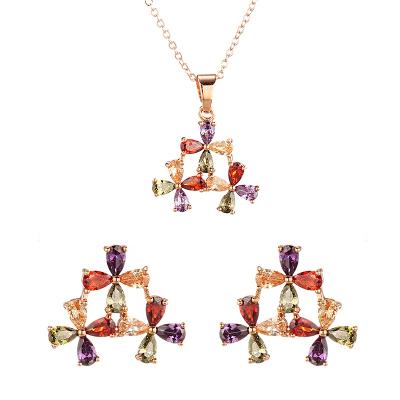 China Vintage Fashion Jewelry Set Rainbow Flower Zircon Jewelry Necklace Set for sale