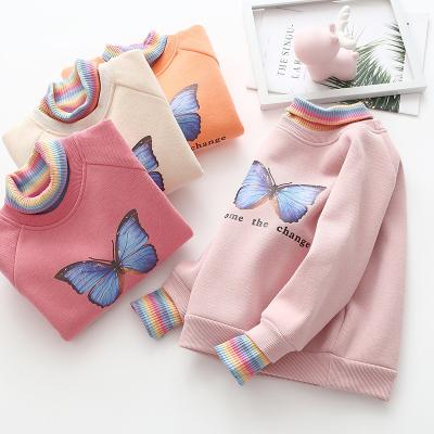 China digital print Anti-wrinkle 2 piece organic cotton butterfly hoodie free sample kids couple hoodie for girls for sale