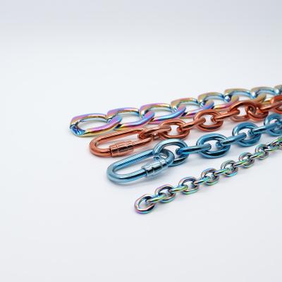 China Wholesale Garment Colorful All Sizes Iron Zinc Alloy Chain Flat Chain For Purse Strap Metal Decorative Chain For Purse Wallet for sale