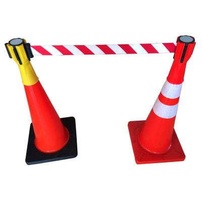 China Retractable Barrier PE 2/3/5/9meters Tape Traffic Cone Belt Retractable Road Side Barriers for sale