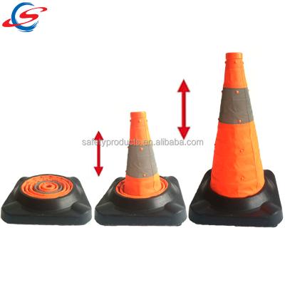 China RUBBER heavry duty rubber base collapsible warning cone, retractable automatic safety cone for sale