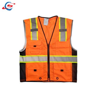 China High Pavement Safety Popular Design Reflective Orange With Black Mesh Safety Vest With Pockets for sale