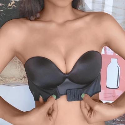 China 2021 Button Anti-UV Free Non-slip Breast Bonded Build-Up Sexy Women's Strapless Push Up Bra for sale