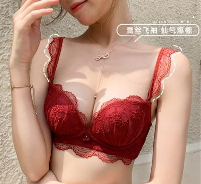 China Latex One Piece Underwear Half Cup Gathered Red Lace Bra for sale