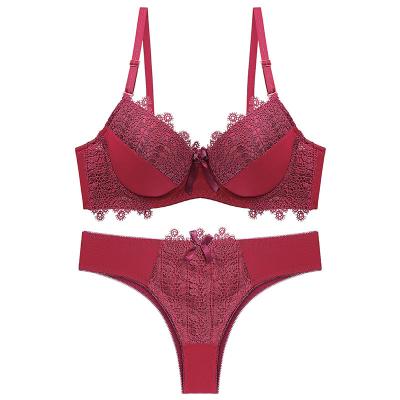 China New Breathable Style Customized Factory Sexy Bra And Panty Lace Flower Fashion Women Underwear Women Bra Set for sale