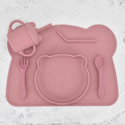 China Eco-freindly Customized Logo BPA Free Silicone Soft Waterproof Tableware Non Slip Suction Toddler Dishes Baby Feeding Set for sale