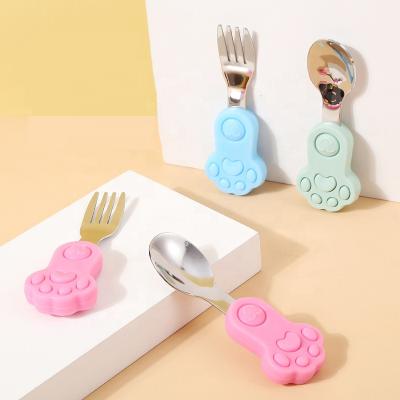 China Eco-freindly 2022 New Baby Training Silicone Tableware Children Feeding MiNi Stainless Steel Spoon And Fork for sale