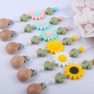 China 100% Eco-Friendly Food Grade Silicone Babies Teether Toy And Pacifier Clip Chain From Manufacturer Customized Cute Design for sale