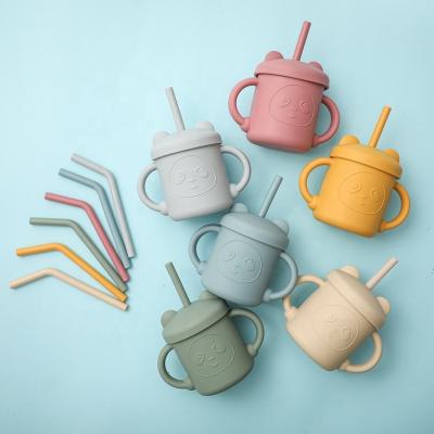 China Wholesale High Quality Reusable Baby Toddler Eco-freindly Silicone Leakproof Practicing Cups With Straw for sale