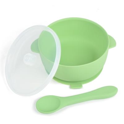 China Baby Microwave Safe Self Feeding Silicone Toddlers Microwave Non-Slip Spoon Suction Rolls With Lid for sale