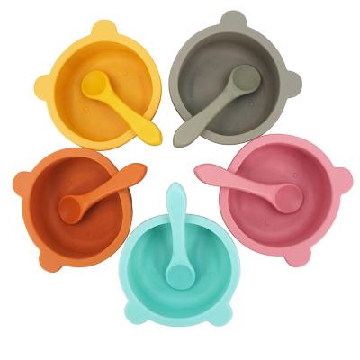 China Eco-freindly Food Grade Eco Friendly Silicone Colorful Baby Tableware Non Slip Feeding Bowl And Spoon Set for sale