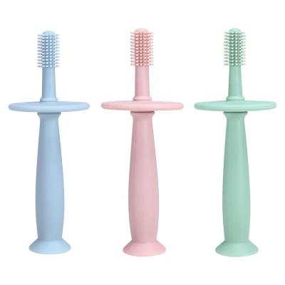 China Wholesale New Design Reusable 360 ​​Degree Cleaning Food Grade Silicone Teether Manual Toothbrush With Suction for sale