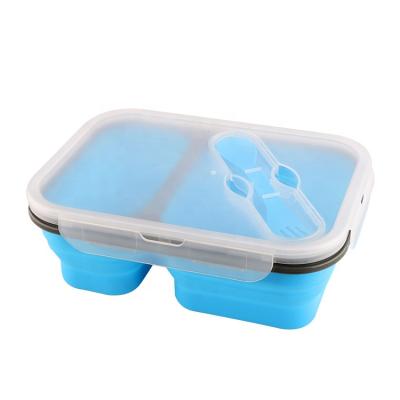 China Rectangle Food Grade Silicone Reusable Fruit Storage Collapsible Leakproof Food Bento Box With Lid for sale