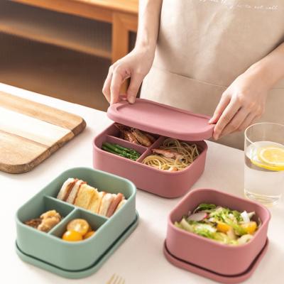 China Food Grade Microwavable Portable Silicone Food Container Bento Box Silicone Lunch Box Rectangular Lunch Box for sale