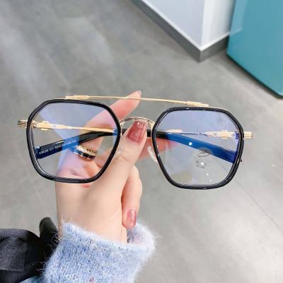 China For reading glasses; New Decoration 2023 Double Beam Computer Eyeglasses Frame Large Glasses Anti-blue Light Irregular Blue Face Flat Proof Glass Frames for sale