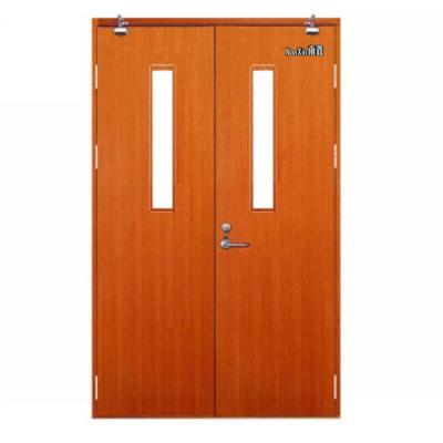 China Fire Protection 30 60 90 Minute Rated Double Leaf Swing Wooden Fire Door Fire Resistant Door With Glass Vision for sale