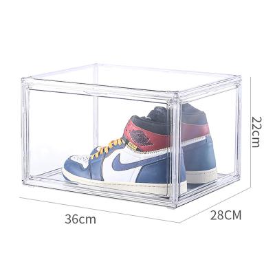 China Viable Acrylic Clear Plastic Side Sneaker Shoe Boxes Organizers AJ Sneaker Shoe Container Open Box for sale